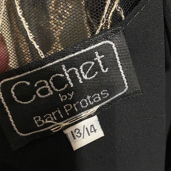 Vtg 90s Cachet Gold Embroidered Lace Black Chiffon Midi Dress - Picture 12 of 13